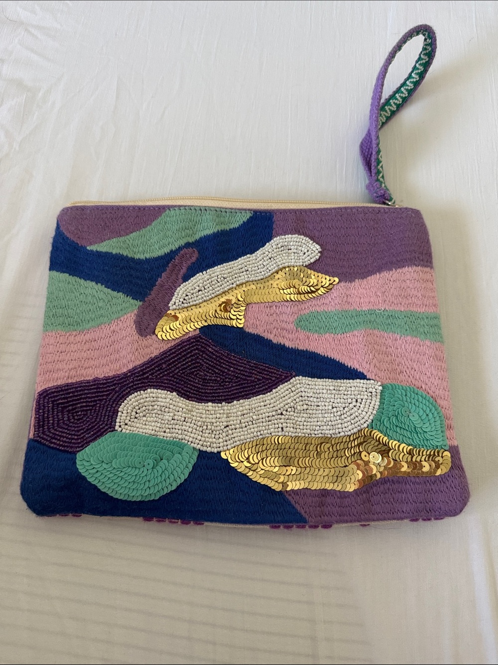 Sequin Embellished Wristlet Clutch in Purple Multicolor